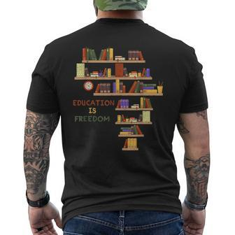 Africa Education Is Freedom Library Book Black History Month Men's T-shirt Back Print - Seseable