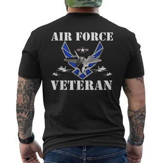 Air Force Veteran With Vintage Roundel And F35 Men's T-shirt Back Print - Seseable