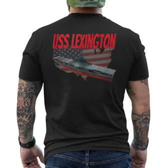 Aircraft Carrier Uss Lexington Cv-16 Veteran Grandpa Dad Son Men's T-shirt Back Print - Seseable