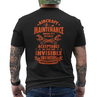 Aircraft Mechanic Funny Gift Aviation Airplane Mens Back Print T-shirt | Mazezy