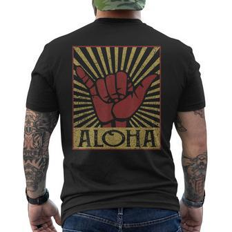 Aloha Hawaiian Hawaii Vintage Distressed Shaka Sign Men's T-shirt Back Print - Seseable