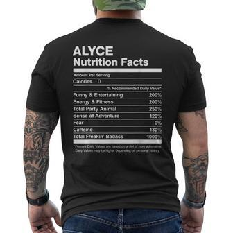 Alyce Nutrition Facts Name Named Funny Mens Back Print T-shirt - Seseable