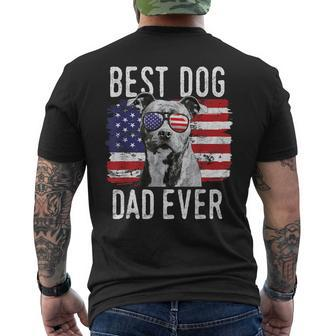 American Flag Best Dog Dad Ever Staffordshire Bull Terrier Men's Back Print T-shirt | Mazezy