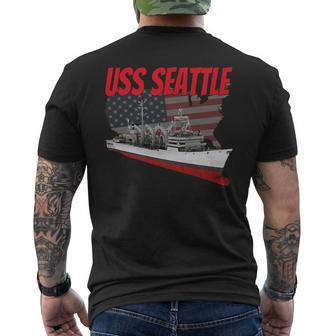 American Military Ship Uss Seattle Aoe-3 Veteran Father Son Men's T-shirt Back Print - Seseable