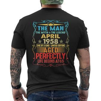 April 1958 The Man Myth Legend 65 Year Old Birthday Gift Mens Back Print T-shirt - Seseable