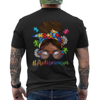 Autism Afro Mom Curly Hair American African Autism Awareness Men's Back Print T-shirt | Mazezy