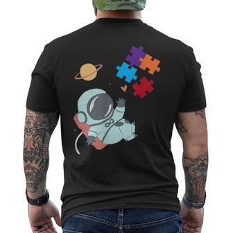 Autism Awareness Astronaut Puzzle Pieces Space Mom Dad Kids Mens Back Print T-shirt | Mazezy AU
