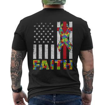 Autism Awareness Faith Cross Autistic Usa Flag For Dad Mens Mens Back Print T-shirt | Mazezy