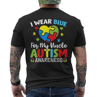 Autism Awareness Month Heart I Wear Blue For My Uncle Men's Back Print T-shirt | Mazezy