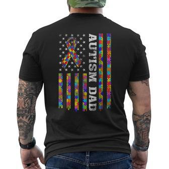 Autism Awareness Proud Autism Dad Vintage Usa Flag Men Men's T-shirt Back Print - Seseable