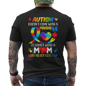 Autism Mom Doesnt Come With A Manual Women Autism Awareness Men's Back Print T-shirt | Mazezy