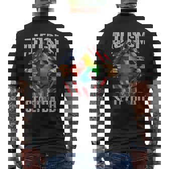 Autism Step Dad American Flag Autism Awareness Mens Back Print T-shirt | Mazezy