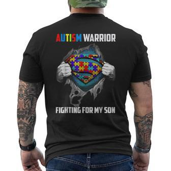 Autism Warrior Fighting For My Son Autism Mom Dad Parents Mens Back Print T-shirt | Mazezy