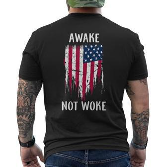 Awake Not Woke Anti Censorship Cancel Culture Men's Back Print T-shirt | Mazezy