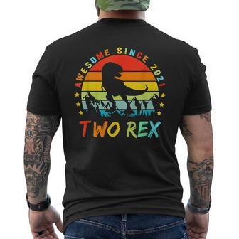 Awesome Since 2021 Two Rex 2Nd Birthday Dinosaur 2 Year Old Men's Back Print T-shirt | Mazezy