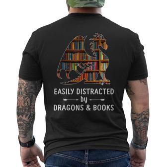 Awesome Dragons Easily Distracted By Dragons And Books Men's Back Print T-shirt | Mazezy