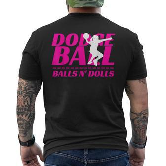 Balls N Dolls Dodgeball Tournament Team Name Matching Men's Back Print T-shirt | Mazezy
