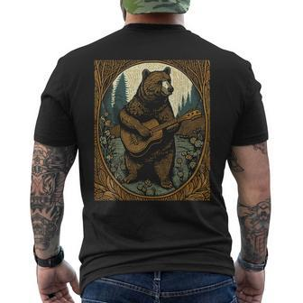 Bear Playing Guitar Vintage Cottagecore Cute Music Men's Back Print T-shirt | Mazezy