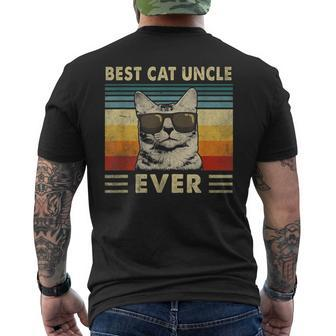Best Cat Uncle Ever Vintage Retro Cat Dad Father Day Men's T-shirt Back Print - Seseable