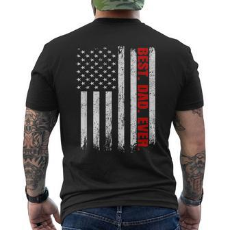 Best Dad Ever Usa Flag Fathers Day Firefighter Red Line Men's T-shirt Back Print - Seseable