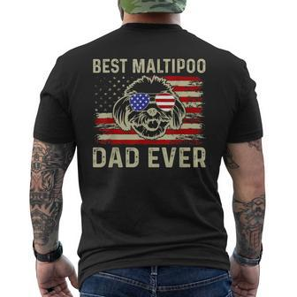 Best Dog Dad Ever Usa Flag Dad Joke Maltipoo 4Th Of July Mens Back Print T-shirt - Seseable