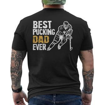 Mens Best Pucking Dad Ever Retro Ice Hockey Coach On Fathers Day Men's T-shirt Back Print - Seseable