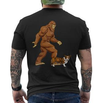 Bigfoot Walking Cardigan Welsh Corgi Sasquatch Dog Men's T-shirt Back Print - Seseable