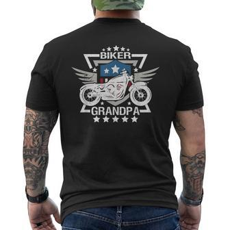 Biker Grandpa American Flag Usa Patriotic Motorcycle Gift For Mens Men's Crewneck Short Sleeve Back Print T-shirt