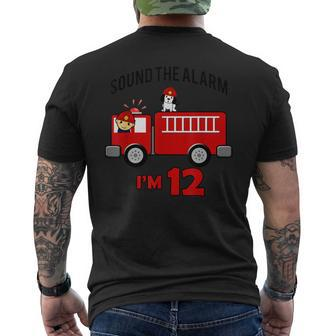 Birthday 12 Year Old Fire Fighter Truck Firetruck Men's T-shirt Back Print - Seseable