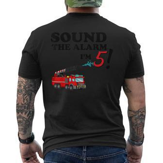 Birthday 5 Year Old Fire Fighter Truck 5Th Bday Men's T-shirt Back Print - Seseable