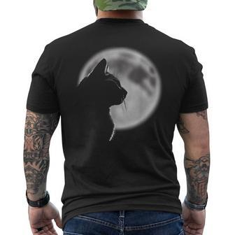 Black Cat In Front Of The Full Moon Mens Back Print T-shirt | Mazezy
