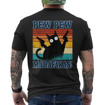 Black Cat Pew-Pew Madafakas Crazy Cat Gun Men's T-shirt Back Print - Seseable