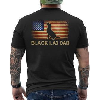 Mens Black Lab Dad Vintage American Flag Patriotic Dog Lover Men's T-shirt Back Print - Seseable