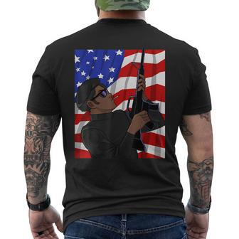 Black Soldier African American Military Veteran Us Flag Mens Back Print T-shirt | Mazezy
