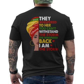 Black History African Queen Woman Afro I Am The Storm Men's T-shirt Back Print - Seseable