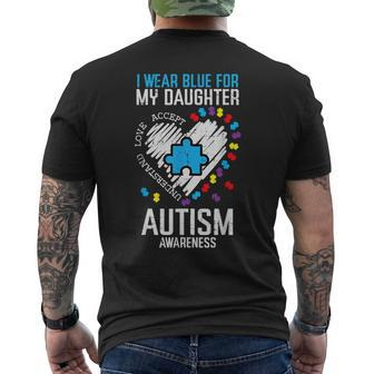 Blue For Daughter Autism Awareness Family Mom Dad Men Women Mens Back Print T-shirt | Mazezy