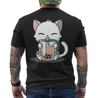 Boba Cat Kawaii Kitten Drinking Boba Cat Men's T-shirt Back Print - Seseable