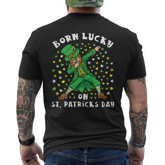 Born Lucky On St Patricks Day Dabbing Leprechaun Birthday Men's Back Print T-shirt | Mazezy