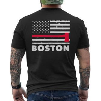 Boston Us Flag Pocket Firefighter Thin Red Line Fireman Men's T-shirt Back Print - Seseable