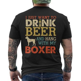 Boxer Dad Drink Beer Hang With Dog Men Vintage Men's T-shirt Back Print - Seseable