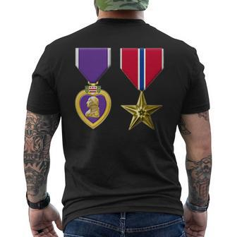 Bronze Star And Purple Heart Medal Military Personnel Award Mens Back Print T-shirt | Mazezy