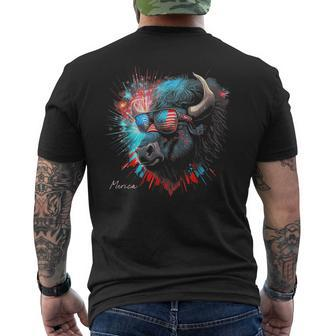 Buffalo Bison Merica 4Th Of July American Flag Usa America Mens Back Print T-shirt | Mazezy
