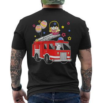 Bunny Carrying Easter Eggs Basket On Fire Truck Costume Kids Men's Back Print T-shirt | Mazezy