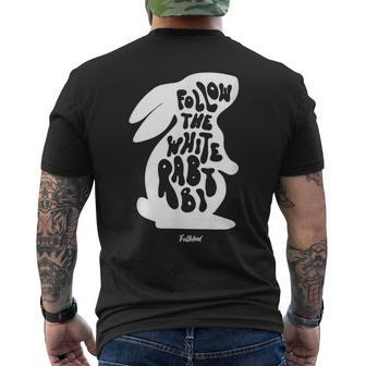 Bunny Illustration With Quote Follow The White Rabbit Men's Back Print T-shirt | Mazezy