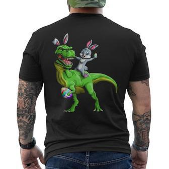 Bunny Riding Dinosaur T Rex Easter Bunny Men's T-shirt Back Print - Seseable
