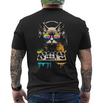 Cat Dj Dj Cat In Sunglasses Cat With Headphones Men's Back Print T-shirt | Mazezy