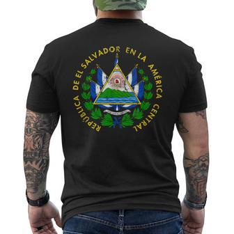 Coat Of Arms Of El Salvador Salvadoran Distressed Men's Back Print T-shirt | Mazezy