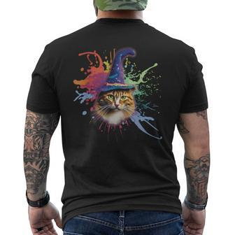 Colorful Cat Wizard Mens Back Print T-shirt | Mazezy