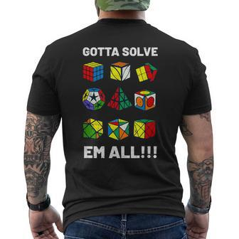 Competitive Puzzle Cube Gotta Solve Em All Speed Cubing Men's Back Print T-shirt | Mazezy