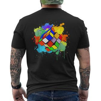 Cool Rubik Rubix Rubics Player Cube Watercolor Lovers Men's T-shirt Back Print - Seseable